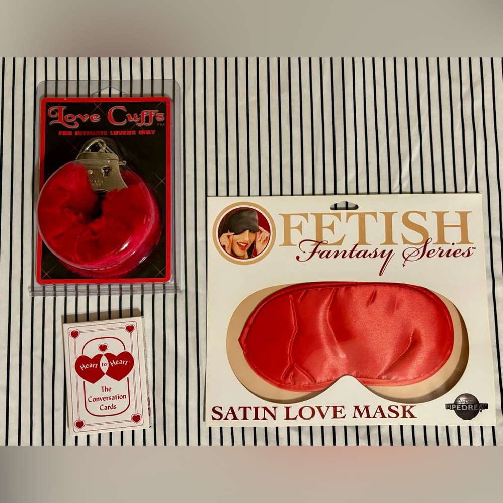 Romance Red Satin “sleep” Mask, Love Cuffs Couple game intimate Valentines Day